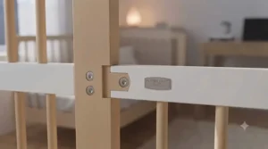 High-quality durable frame of a lockable caster crib built for long-term use.
