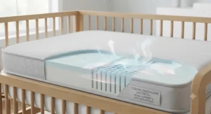 An ergonomic cooling crib mattress providing proper spinal support and heat dissipation for infants.