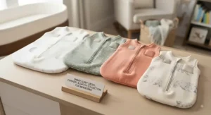 A selection of colorful and modern smart sleep sacks designed for newborn comfort and safety.
