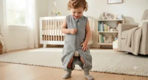 A durable walking sleep sack for toddlers with an easy-access zipper for quick diaper changes.
