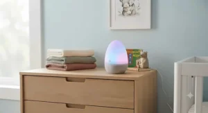 An RGB color-changing app-controlled nursery night light showing a soothing pastel hue