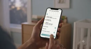 A smartphone screen displaying a scheduling app for an automated baby night light