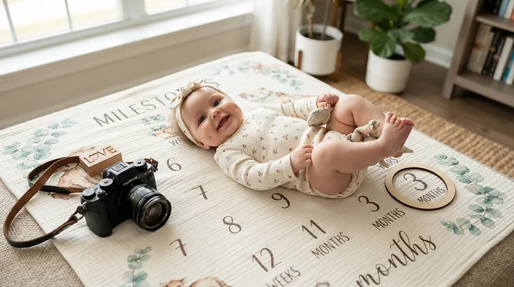 Documenting a monthly photo session for a milestone tracker journal vs digital tracker for babies feature