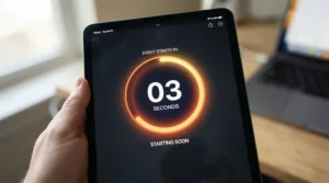 Close-up of a countdown timer on a toddler-safe tablet for screen time limits